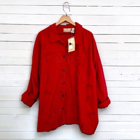 New Directions Floral Embroidered Long Button Down Shirt Jacket Shacket, Size 4X - Picture 1 of 8